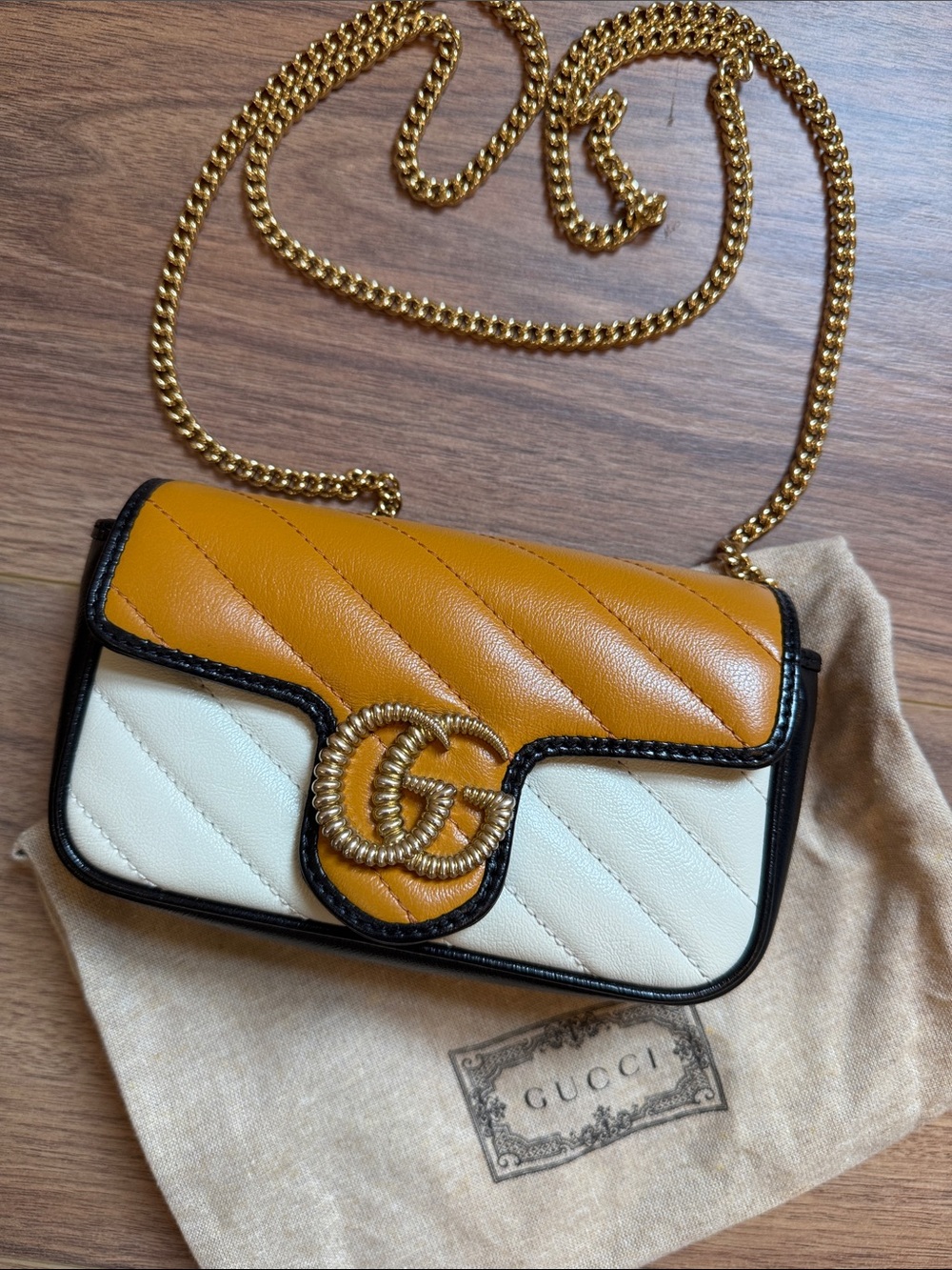 LIKE NEW Gucci Marmont Quilted Crossbody: Mustard Yellow + Cream LIMITED EDITION